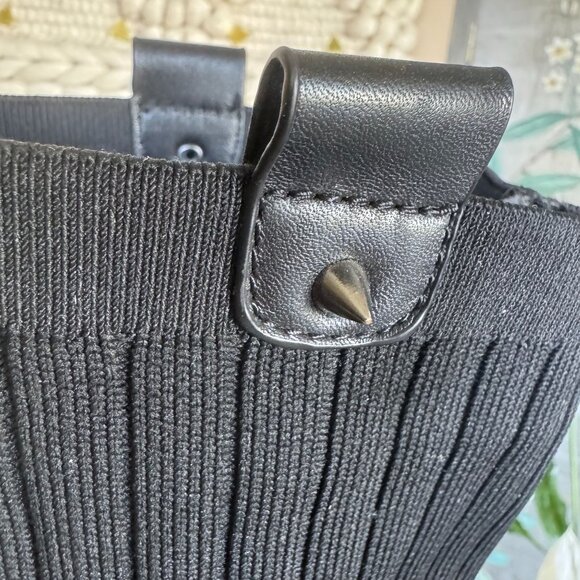 KELSI DAGGER BROOKLYN Black Leather Knit Over The Knee Curved Block Heel Boots - Picture 9 of 16